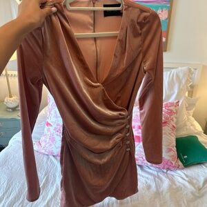 Pink Velvet Long Sleeve Dress